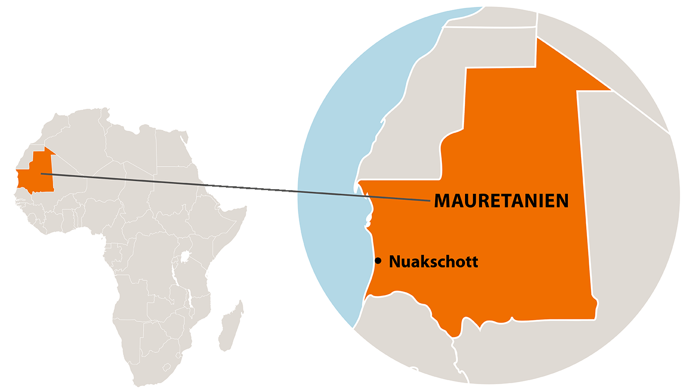 Die Lage von Mauretanien in Afrika
