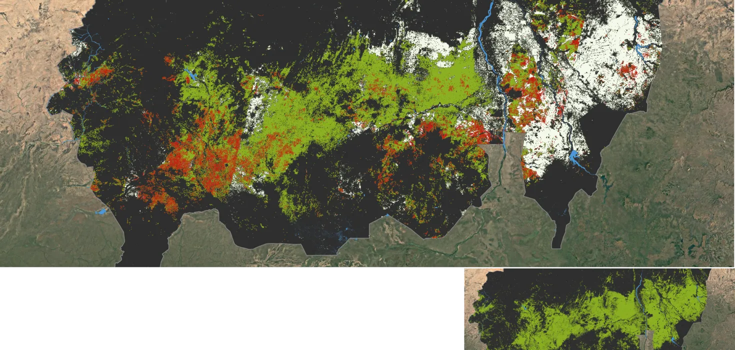 Satellitenbilder zeigen den Verlust landwirtschaftlicher Fläche im Sudan